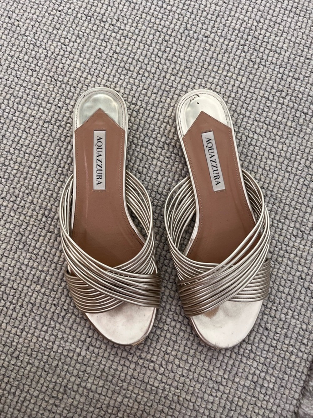 Aquazzura Metallic Silver Strappy Slide Mules